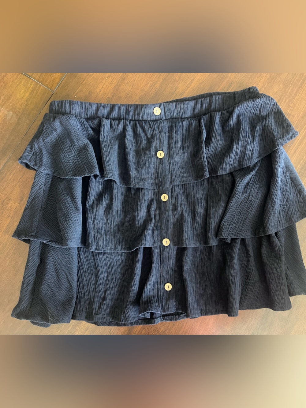 NWT Navy Tiered Ruffle Mini Skirt with Button Front